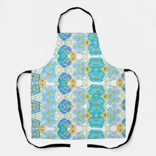 Delantal Floral Acuarela Azul y Amarillo