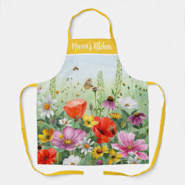 Delantal Floral acuarela flor silvestre nombre personalizad