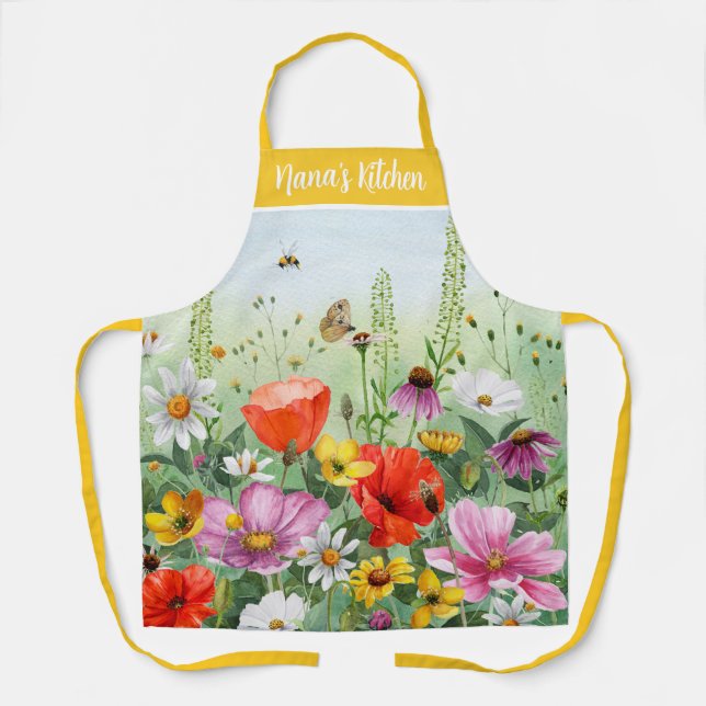 Delantal Floral acuarela flor silvestre nombre personalizad (Anverso)