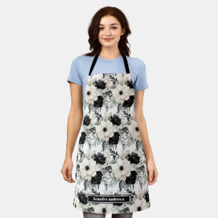 Delantal Floral Acuarela Negro y Blanco Moderno