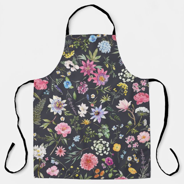 Delantal Floral acuática: Patrón de verano suave. (Anverso)
