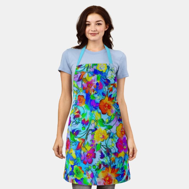 Delantal Floral azul brillante (Gastado)