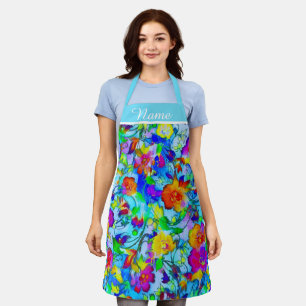 Delantal Floral azul brillante personalizado