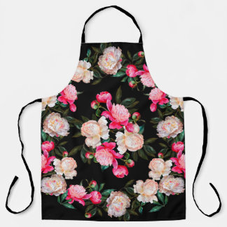 Delantal Floral background. Peonies pink and white on a dar