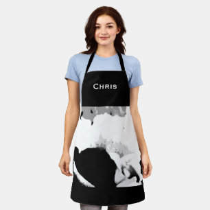 Delantal Floral blanca y negra tu foto y nombre