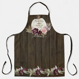 Delantal Floral borgoñona caen madera rústica con calabaz