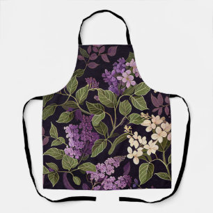 Delantal Floral Botánico Patrón Floral Lila Púrpura Negro