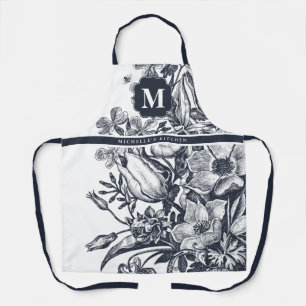 Delantal Floral Casa de campo francesa Monograma Apron blan
