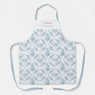 Delantal Floral con grabado azul y blanco personalizado