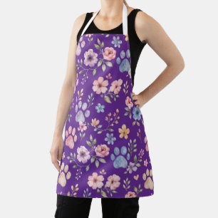 Delantal floral con huella de pata en acuarela – R