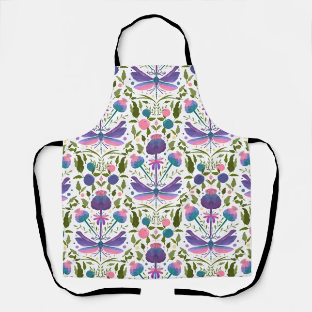 Delantal floral con libélula y cardo escocés (Anverso)