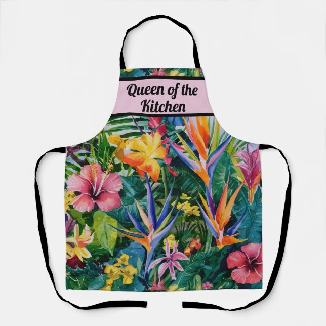 Delantal Floral de acuarela tropical personalizada (Anverso)
