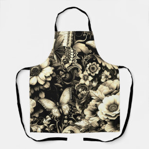 Delantal Floral de antigüedades doradas con mariposas