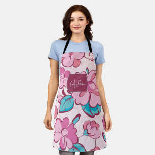 Delantal Floral de Bloom de Rosa Suave con Nombre Personali
