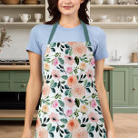 Delantal Floral De Color Acuático De Rosa Y Rosa Girona<br><div class="desc">Apron Floral Floral De Color De Agua De Rosa Y Rosa Girona</div>