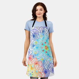 Delantal Floral de color rojo y azul