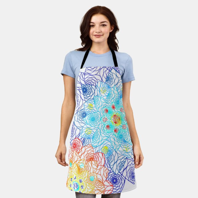 Delantal Floral de color rojo y azul (Gastado)