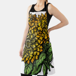 Delantal Floral de Dahlias Amarilla