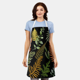 Delantal Floral de follaje botánico de Fern oscuro y colori