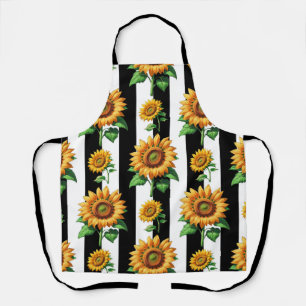 Delantal Floral de girasol franjas blancas negras