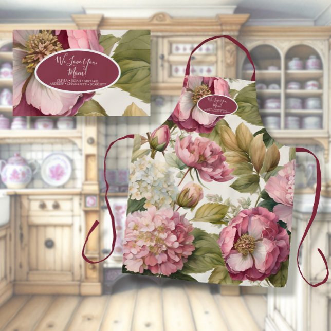 Delantal Floral de jardín inglés Hydrangea Peony Pink Mothe (Subido por el creador)
