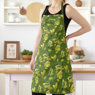 Delantal Floral de magnolia verde personalizada
