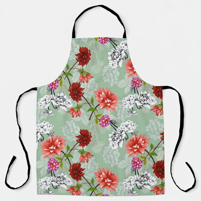 Delantal Floral de primavera verde: mano dibujada (Anverso)
