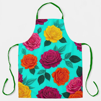 Delantal floral de rosa turquesa vibrante
