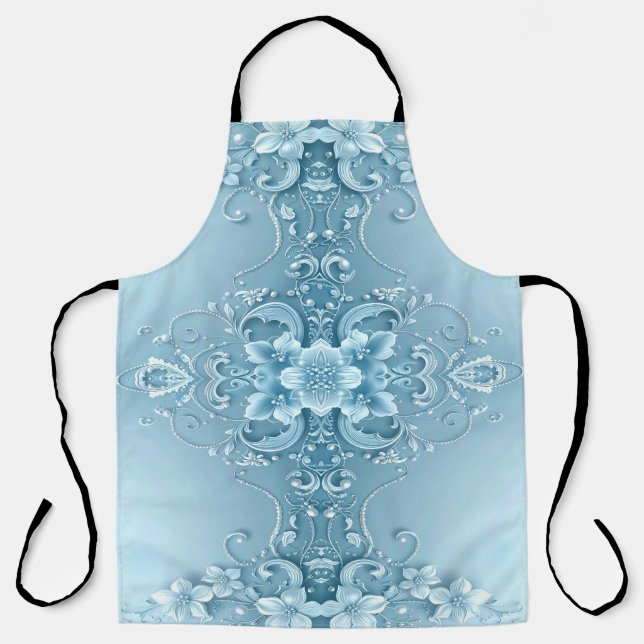 Delantal Floral Decorativo Azul (Anverso)