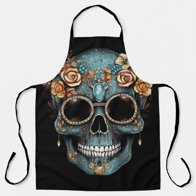 Delantal Floral Día de la Calavera Mexicana de Muerto (Anverso)