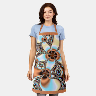 Delantal Floral fractal en tonos azules y marrones