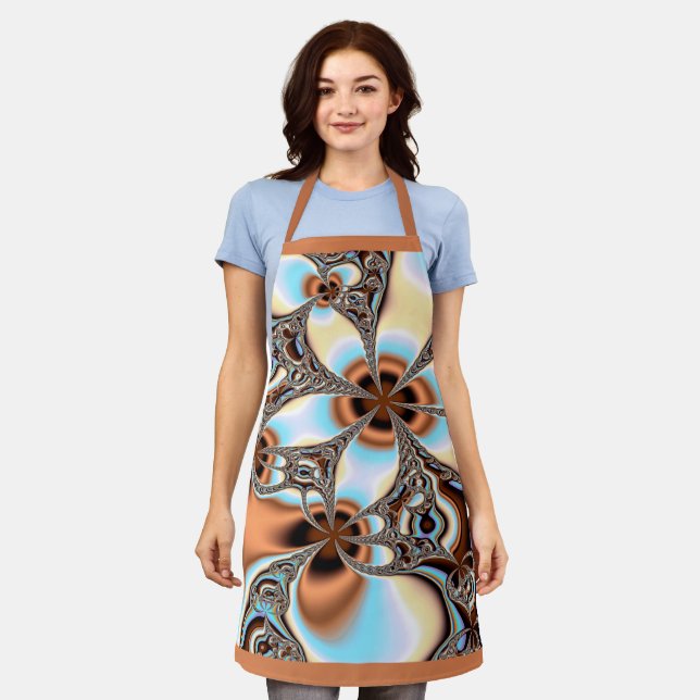 Delantal Floral fractal en tonos azules y marrones (Gastado)