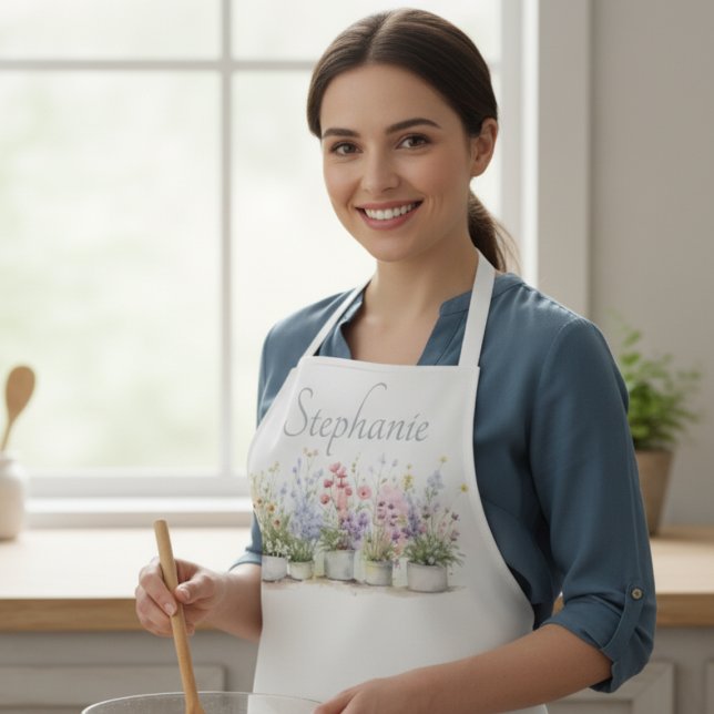 Delantal Floral Garden Botanical Name Gift (Potted flowers personalized apron)