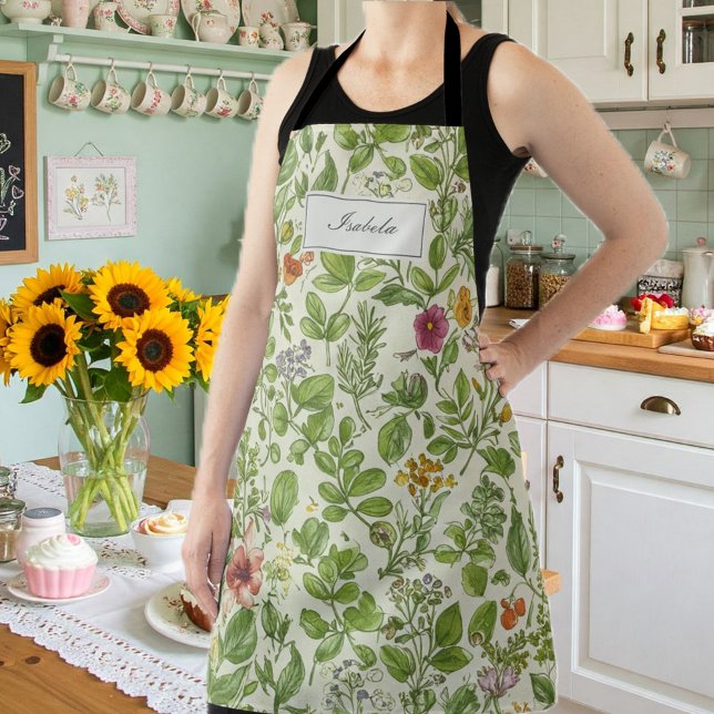 Delantal Floral Kitchen Apron, Retro Botanical Print  (Subido por el creador)