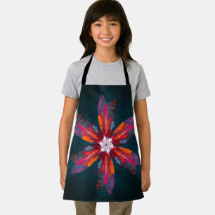 Delantal Floral Mandala Flores Naranja Azul Rojo Resumen