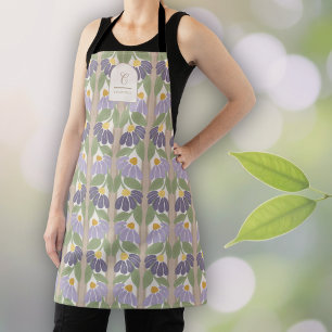 Delantal Floral Morado con Monograma Vintage