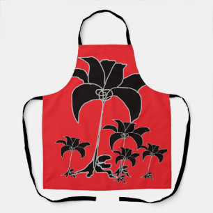 Delantal Floral Negro Rojo