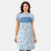Floral Nombre Personalizado Acuarela Azul Blanco