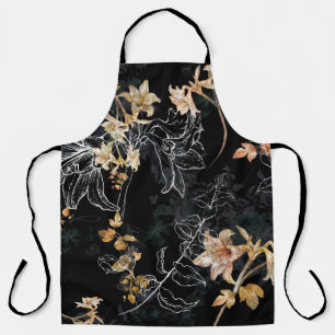 Delantal Floral Oscura: Pintado Seamless de acuarela.