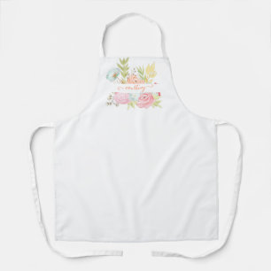 Delantal Floral personalizada con acuarela naranja y rosa  