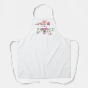 Delantal Floral personalizada con acuarela rosa y melocotón