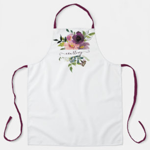 Delantal Floral personalizada con acuarela rosa y púrpura