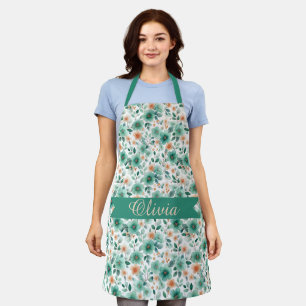 Delantal Floral Personalizada Verde Primavera Vintage