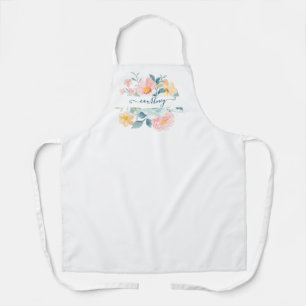 Delantal Floral personalizado con acuarela rosa y naranja