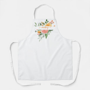 Delantal Floral personalizado con acuarela rosa y naranja
