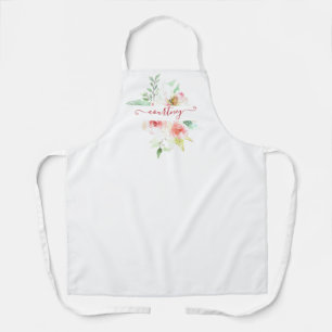 Delantal Floral personalizado de acuarela rosa