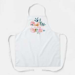 Delantal Floral personalizado de acuarela rosa y naranja  
