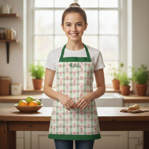 Delantal Floral Plaid Kids' Apron with Custom Name