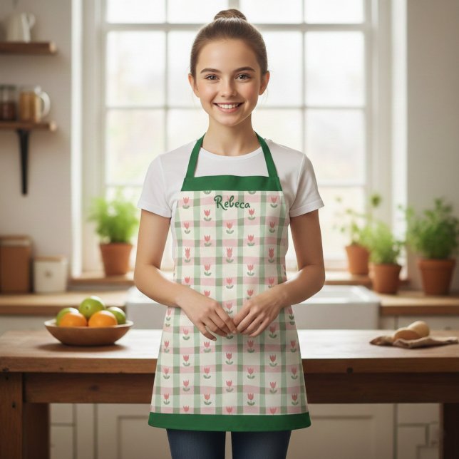 Delantal Floral Plaid Kids' Apron with Custom Name (Subido por el creador)