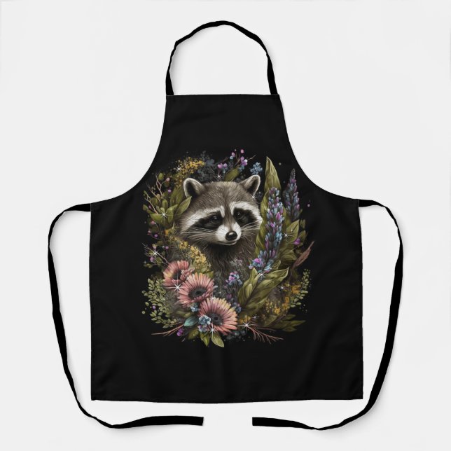 Delantal Floral Raccoon Primavera Naturaleza Raccoon Amante (Anverso)